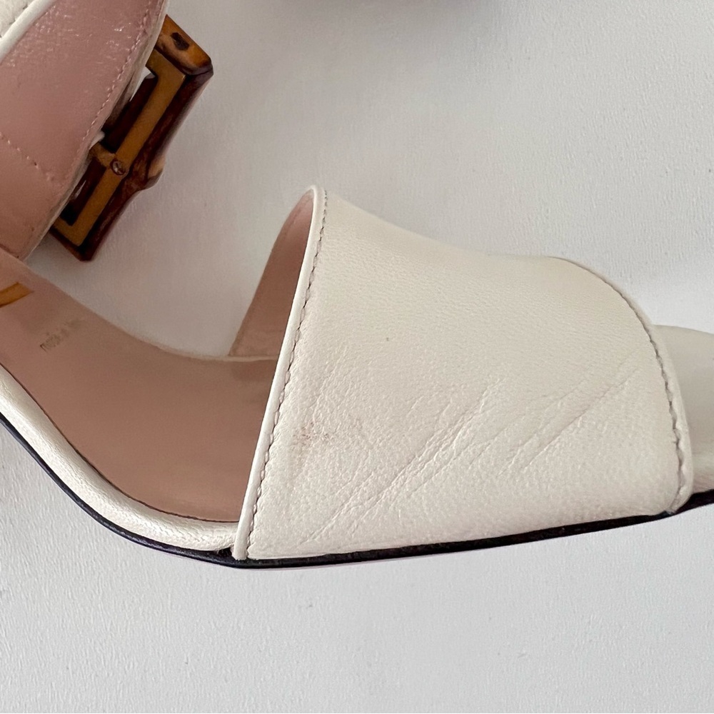 GUCCI || Bamboo Buckle Mule Sandals White Leather Block Heel EU 37 - Picture 10 of 16